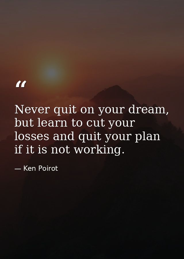 Never quit on your dream, but learn to cut your losses and quit your plan if it is not working. — Ken Poirot
