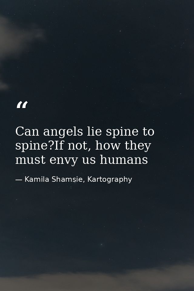 Can angels lie spine to spine?If not, how they must envy us humans — Kamila Shamsie, Kartography
