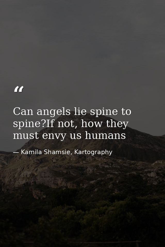Can angels lie spine to spine?If not, how they must envy us humans — Kamila Shamsie, Kartography