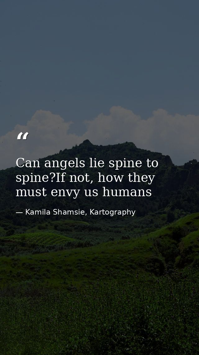 Can angels lie spine to spine?If not, how they must envy us humans — Kamila Shamsie, Kartography