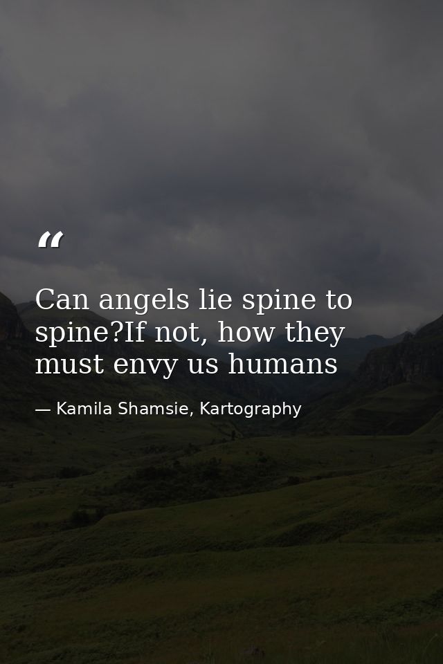 Can angels lie spine to spine?If not, how they must envy us humans — Kamila Shamsie, Kartography