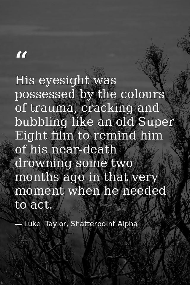 His eyesight was possessed by the colours of trauma, cracking and bubbling like an old Super Eight film to remind him of — Luke  Taylor, Shatterpoint Alpha