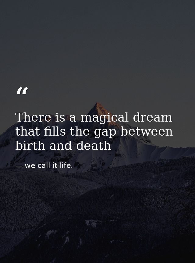 There is a magical dream that fills the gap between birth and death — we call it life.