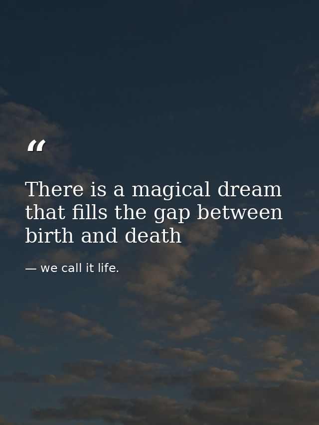 There is a magical dream that fills the gap between birth and death — we call it life.