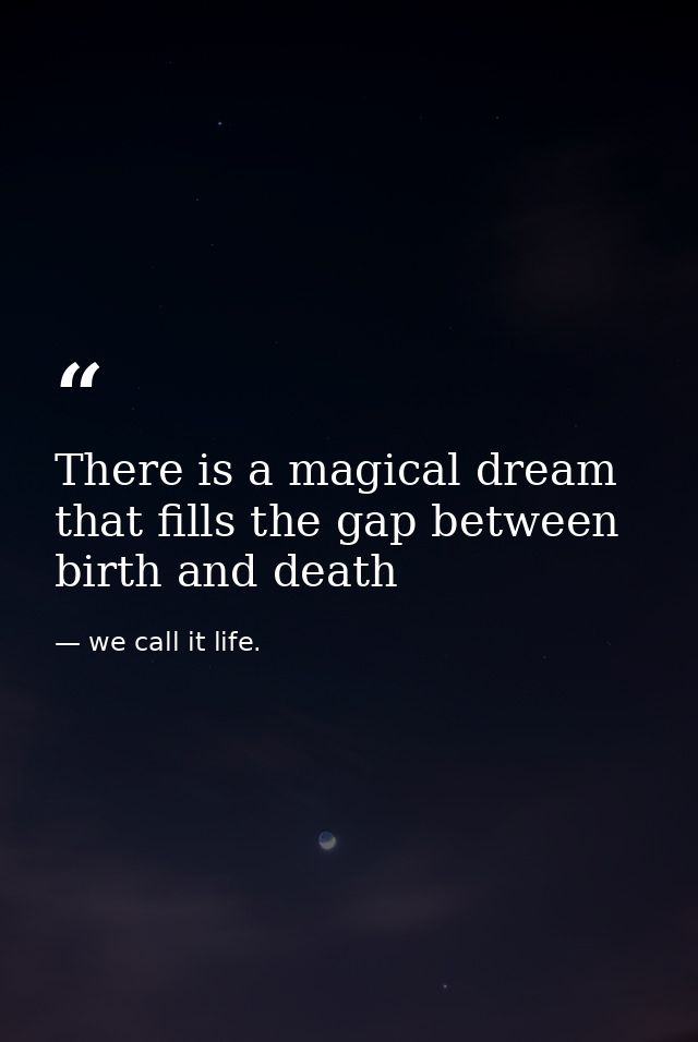 There is a magical dream that fills the gap between birth and death — we call it life.