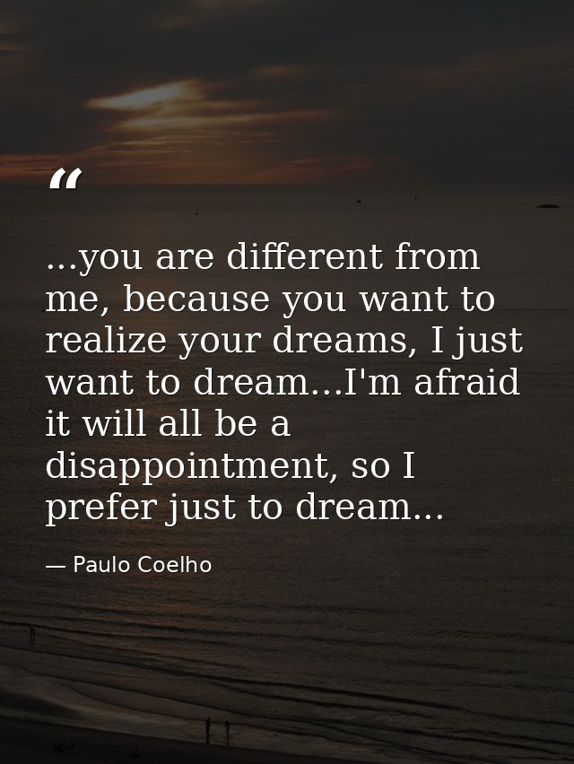 ...you are different from me, because you want to realize your dreams, I just want to dream...I'm afraid it will all be  — Paulo Coelho