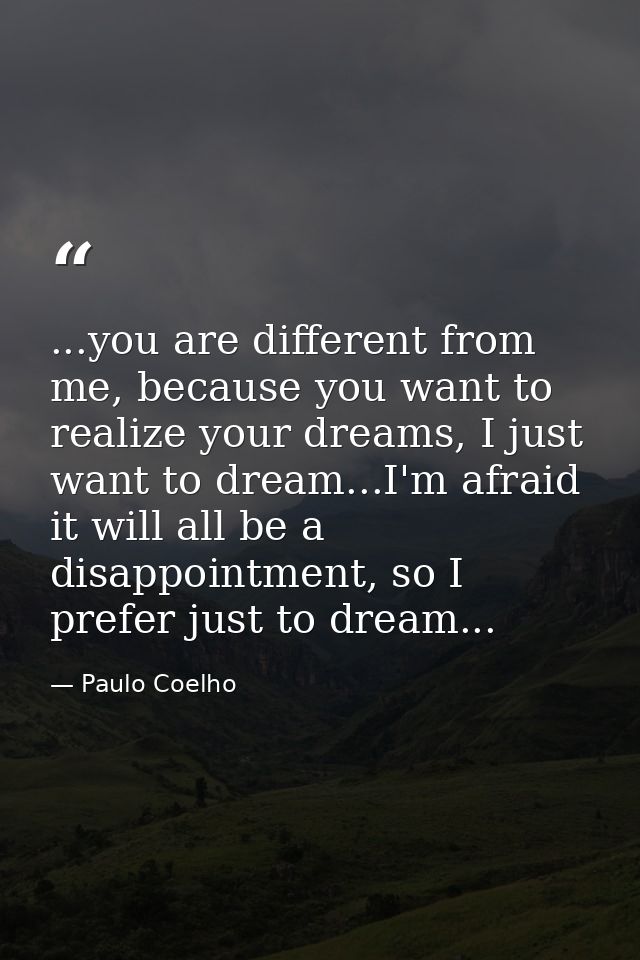 ...you are different from me, because you want to realize your dreams, I just want to dream...I'm afraid it will all be  — Paulo Coelho