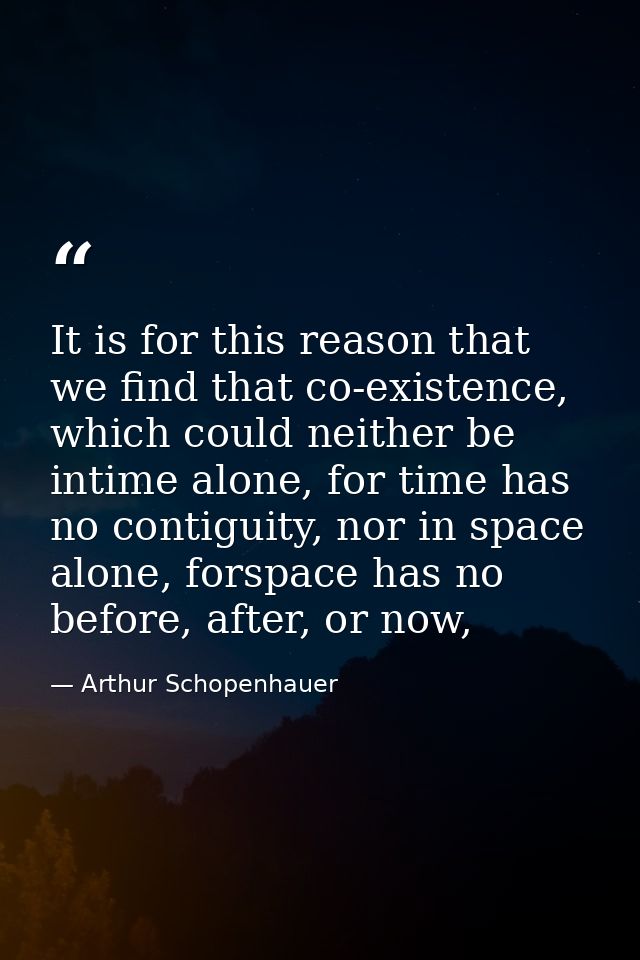 It is for this reason that we find that co-existence, which could neither be intime alone, for time has no contiguity, n — Arthur Schopenhauer