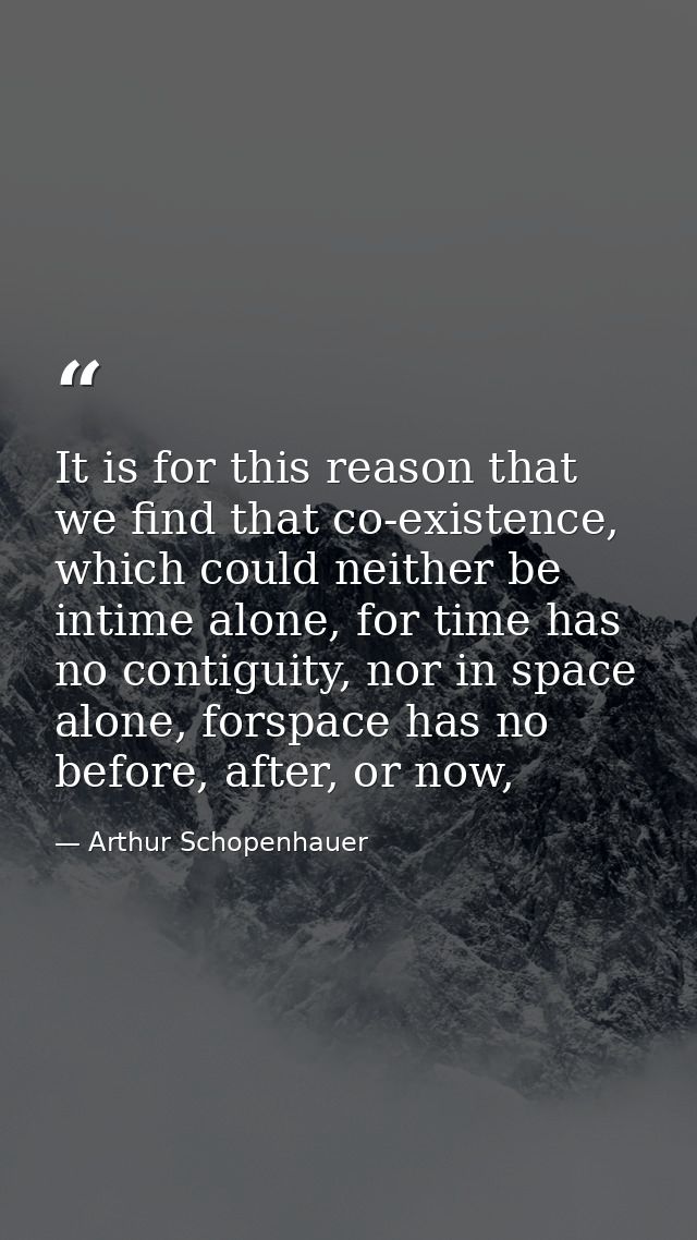 It is for this reason that we find that co-existence, which could neither be intime alone, for time has no contiguity, n — Arthur Schopenhauer