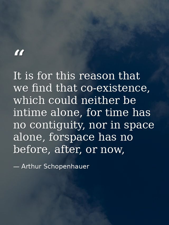 It is for this reason that we find that co-existence, which could neither be intime alone, for time has no contiguity, n — Arthur Schopenhauer
