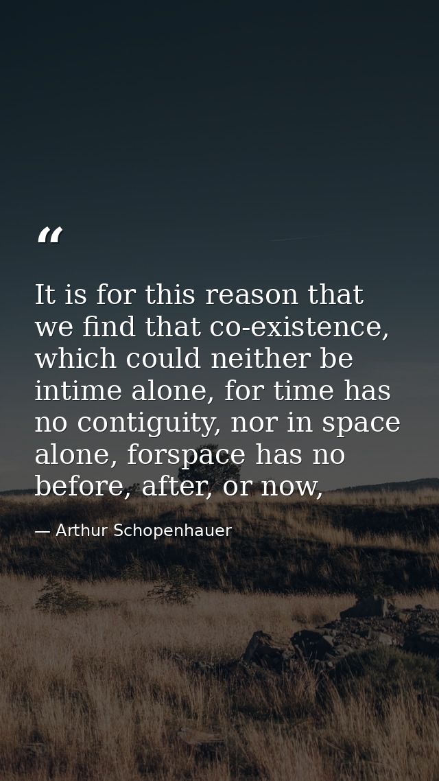 It is for this reason that we find that co-existence, which could neither be intime alone, for time has no contiguity, n — Arthur Schopenhauer