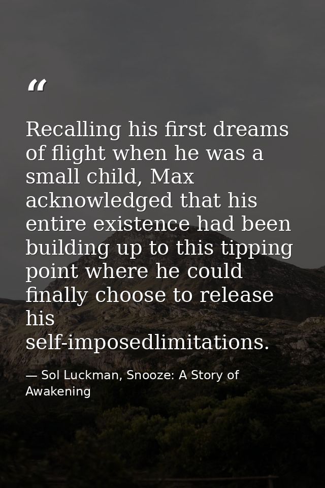 Recalling his first dreams of flight when he was a small child, Max acknowledged that his entire existence had been buil — Sol Luckman, Snooze: A Story of Awakening