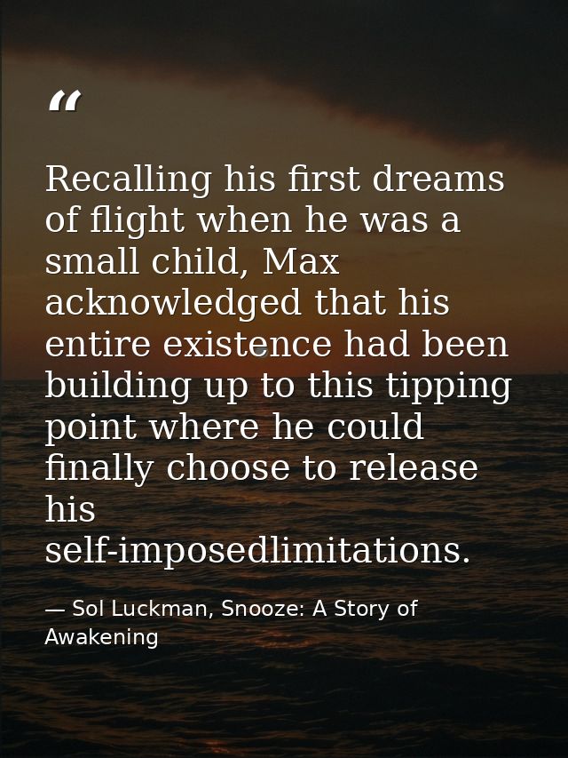 Recalling his first dreams of flight when he was a small child, Max acknowledged that his entire existence had been buil — Sol Luckman, Snooze: A Story of Awakening