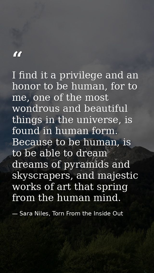I find it a privilege and an honor to be human, for to me, one of the most wondrous and beautiful things in the universe — Sara Niles, Torn From the Inside Out