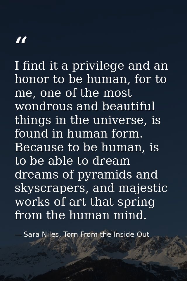 I find it a privilege and an honor to be human, for to me, one of the most wondrous and beautiful things in the universe — Sara Niles, Torn From the Inside Out
