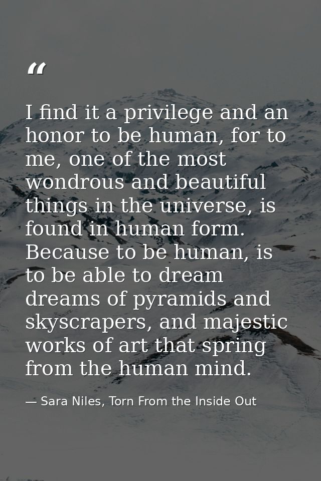I find it a privilege and an honor to be human, for to me, one of the most wondrous and beautiful things in the universe — Sara Niles, Torn From the Inside Out