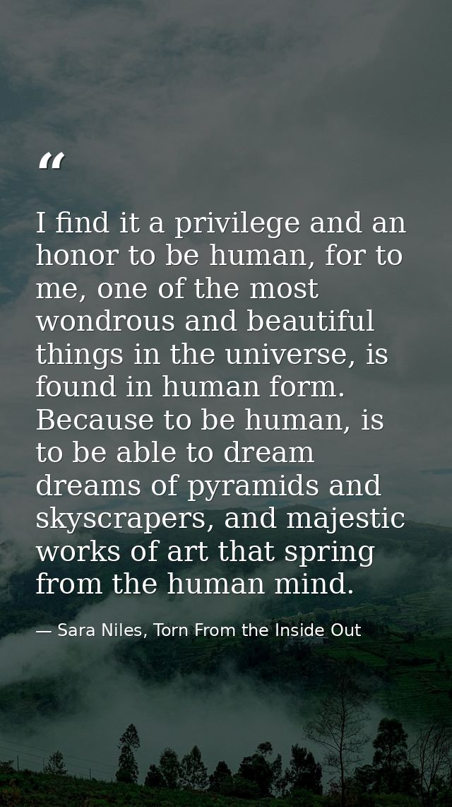 I find it a privilege and an honor to be human, for to me, one of the most wondrous and beautiful things in the universe — Sara Niles, Torn From the Inside Out