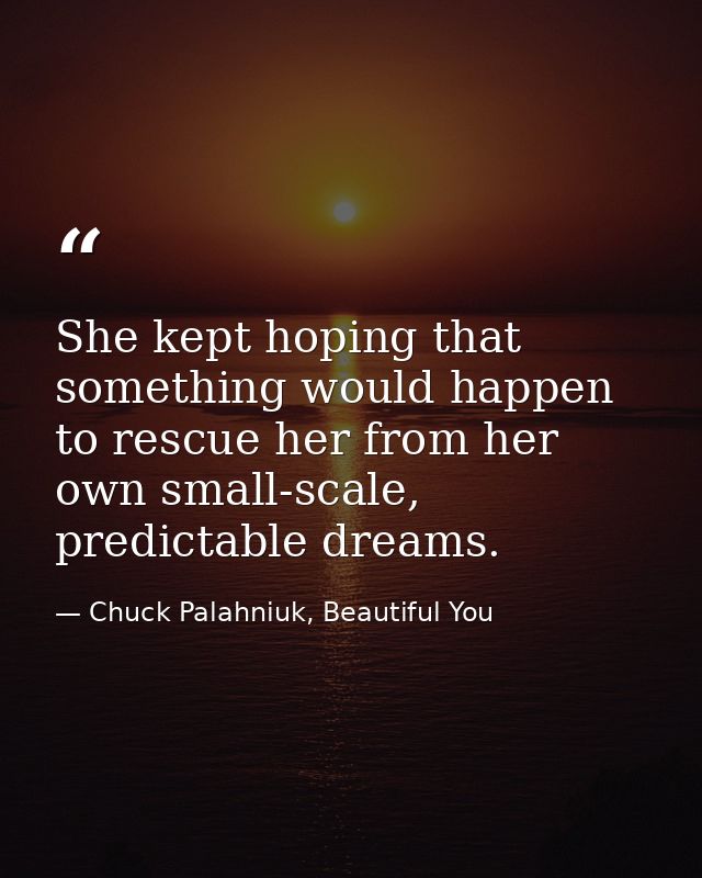 She kept hoping that something would happen to rescue her from her own small-scale, predictable dreams. — Chuck Palahniuk, Beautiful You