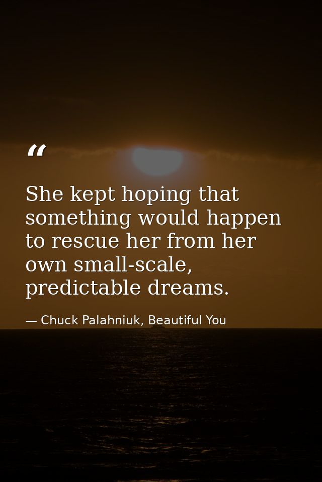 She kept hoping that something would happen to rescue her from her own small-scale, predictable dreams. — Chuck Palahniuk, Beautiful You