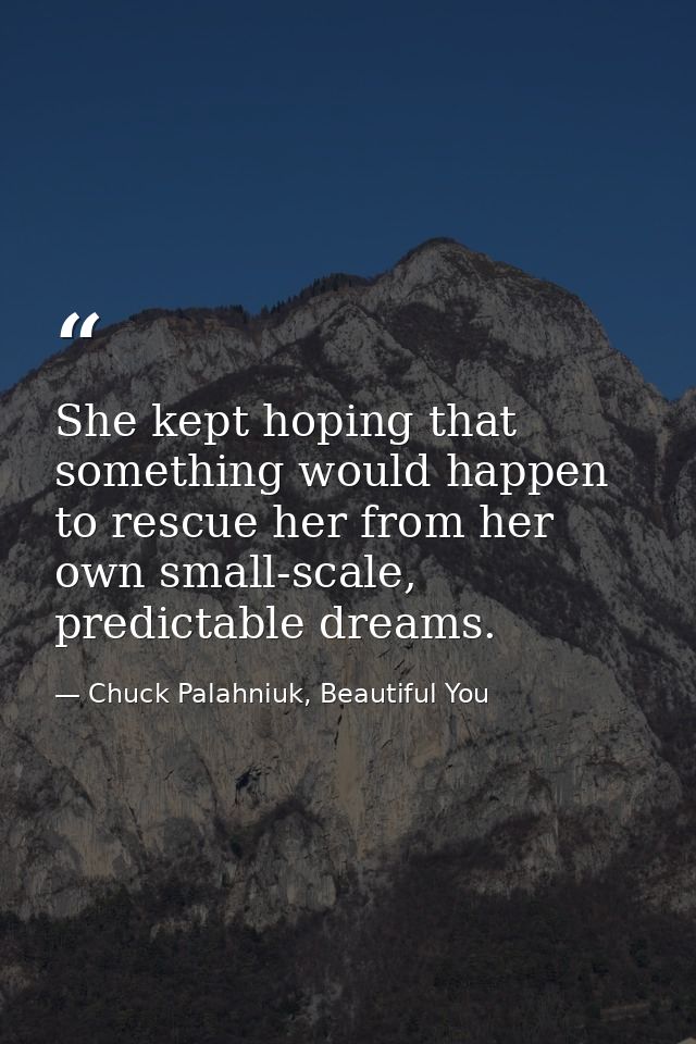 She kept hoping that something would happen to rescue her from her own small-scale, predictable dreams. — Chuck Palahniuk, Beautiful You
