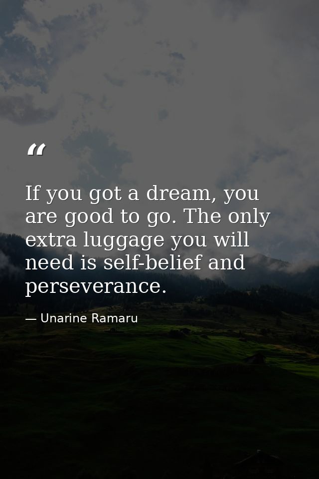 If you got a dream, you are good to go. The only extra luggage you will need is self-belief and perseverance. — Unarine Ramaru