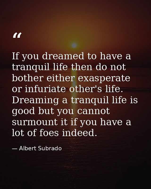 If you dreamed to have a tranquil life then do not bother either exasperate or infuriate other's life. Dreaming a tranqu — Albert Subrado