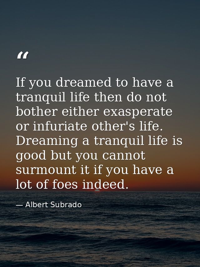 If you dreamed to have a tranquil life then do not bother either exasperate or infuriate other's life. Dreaming a tranqu — Albert Subrado