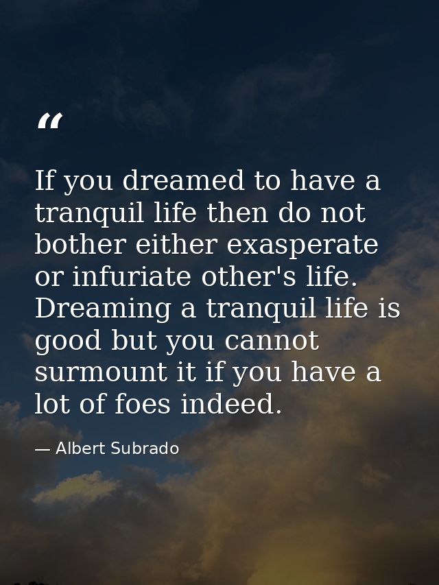 If you dreamed to have a tranquil life then do not bother either exasperate or infuriate other's life. Dreaming a tranqu — Albert Subrado