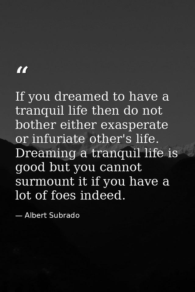 If you dreamed to have a tranquil life then do not bother either exasperate or infuriate other's life. Dreaming a tranqu — Albert Subrado