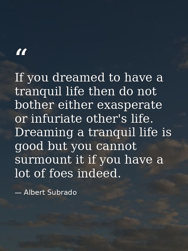 If you dreamed to have a tranquil life then do not bother either exasperate or infuriate other's life. Dreaming a tranqu — Albert Subrado