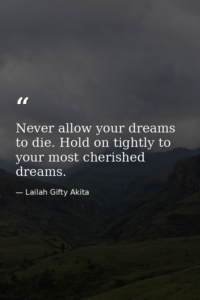 Never allow your dreams to die. Hold on tightly to your most cherished dreams. — Lailah Gifty Akita