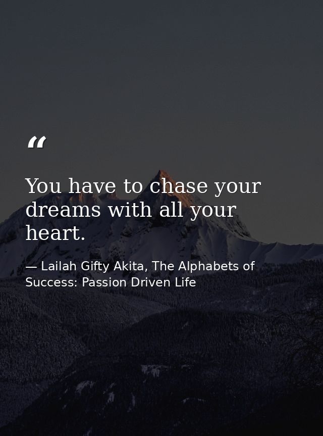 You have to chase your dreams with all your heart. — Lailah Gifty Akita, The Alphabets of  Success: Passion Driven Life
