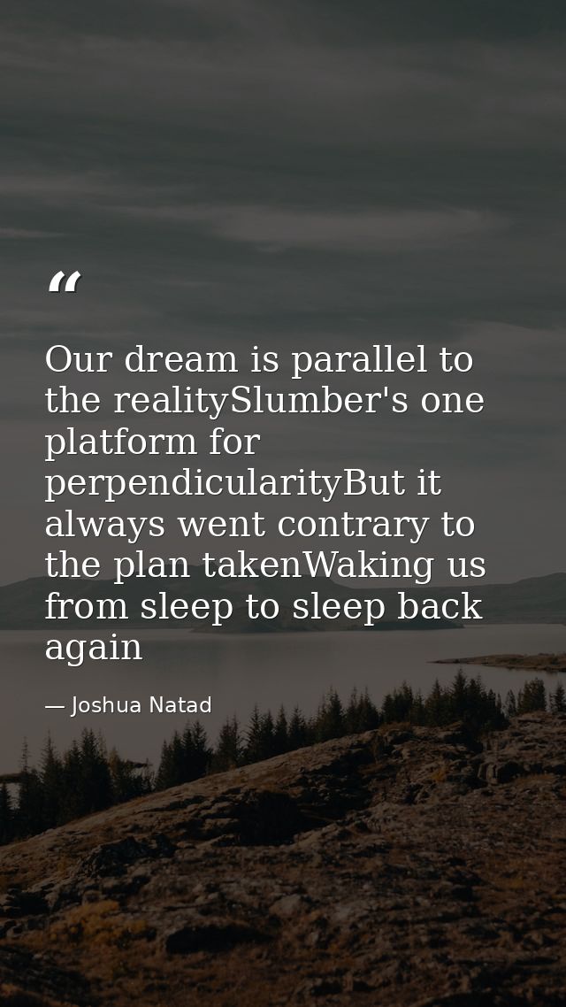 Our dream is parallel to the realitySlumber's one platform for perpendicularityBut it always went contrary to the plan t — Joshua Natad