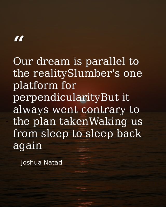 Our dream is parallel to the realitySlumber's one platform for perpendicularityBut it always went contrary to the plan t — Joshua Natad