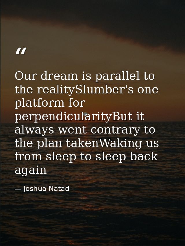 Our dream is parallel to the realitySlumber's one platform for perpendicularityBut it always went contrary to the plan t — Joshua Natad