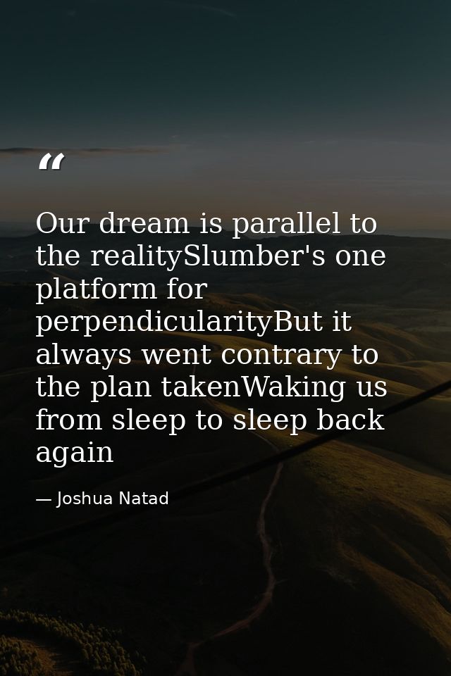 Our dream is parallel to the realitySlumber's one platform for perpendicularityBut it always went contrary to the plan t — Joshua Natad