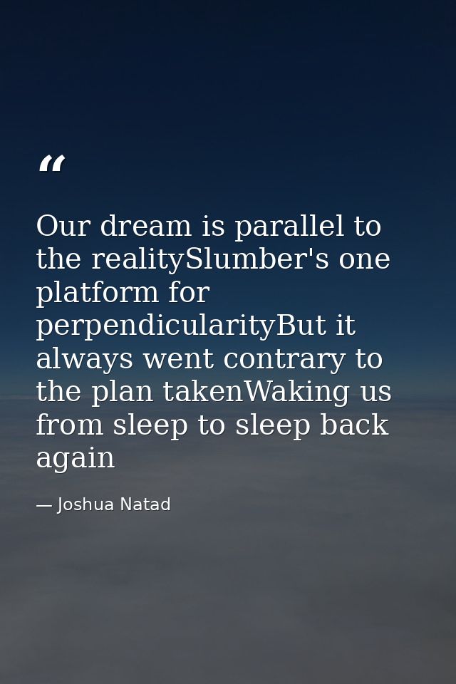 Our dream is parallel to the realitySlumber's one platform for perpendicularityBut it always went contrary to the plan t — Joshua Natad