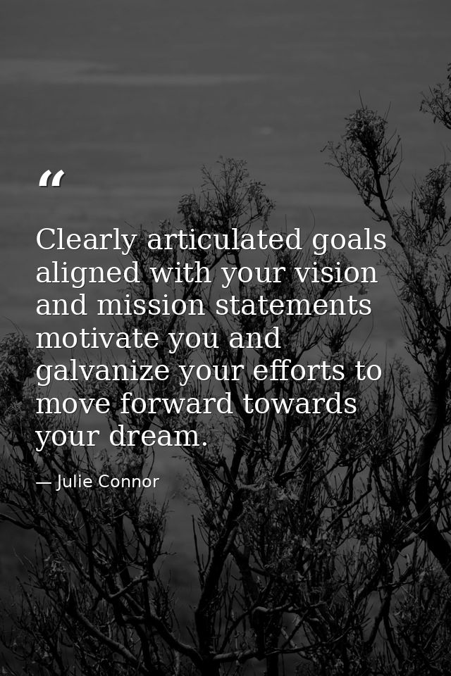 Clearly articulated goals aligned with your vision and mission statements motivate you and galvanize your efforts to mov — Julie Connor