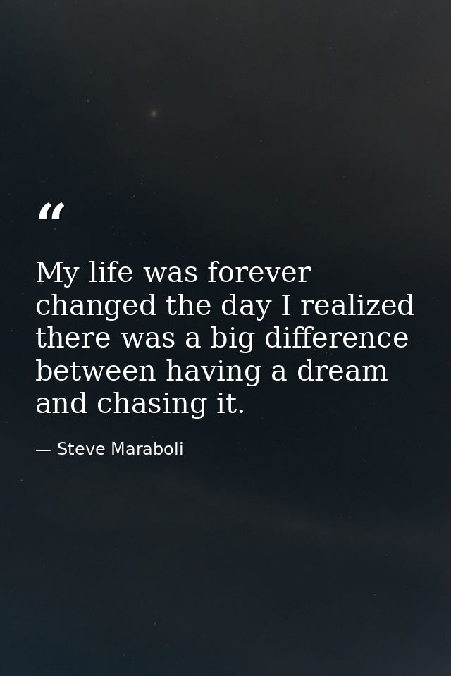 My life was forever changed the day I realized there was a big difference between having a dream and chasing it. — Steve Maraboli