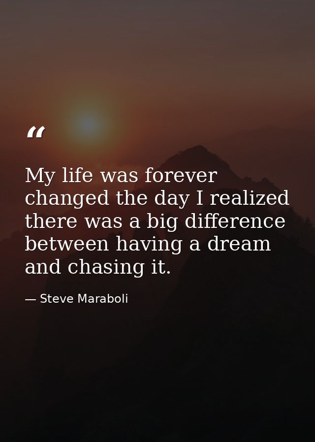 My life was forever changed the day I realized there was a big difference between having a dream and chasing it. — Steve Maraboli