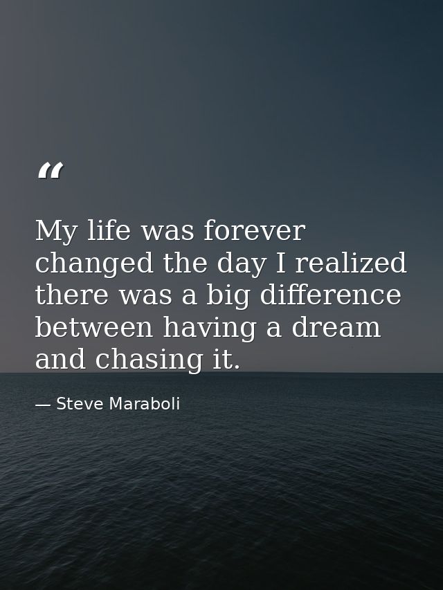 My life was forever changed the day I realized there was a big difference between having a dream and chasing it. — Steve Maraboli