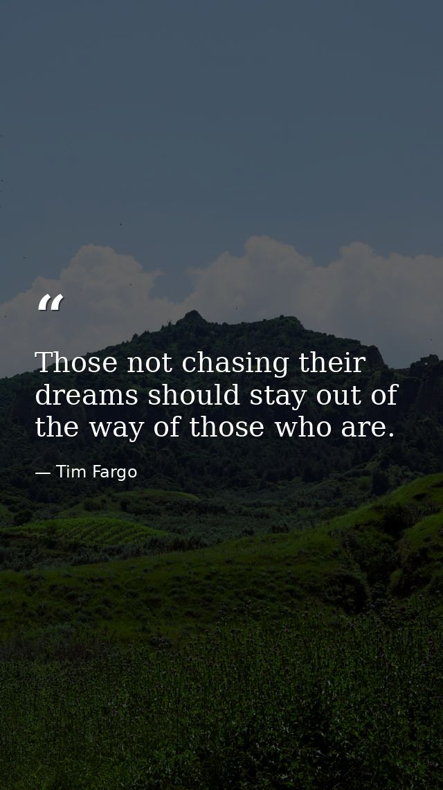 Those not chasing their dreams should stay out of the way of those who are. — Tim Fargo