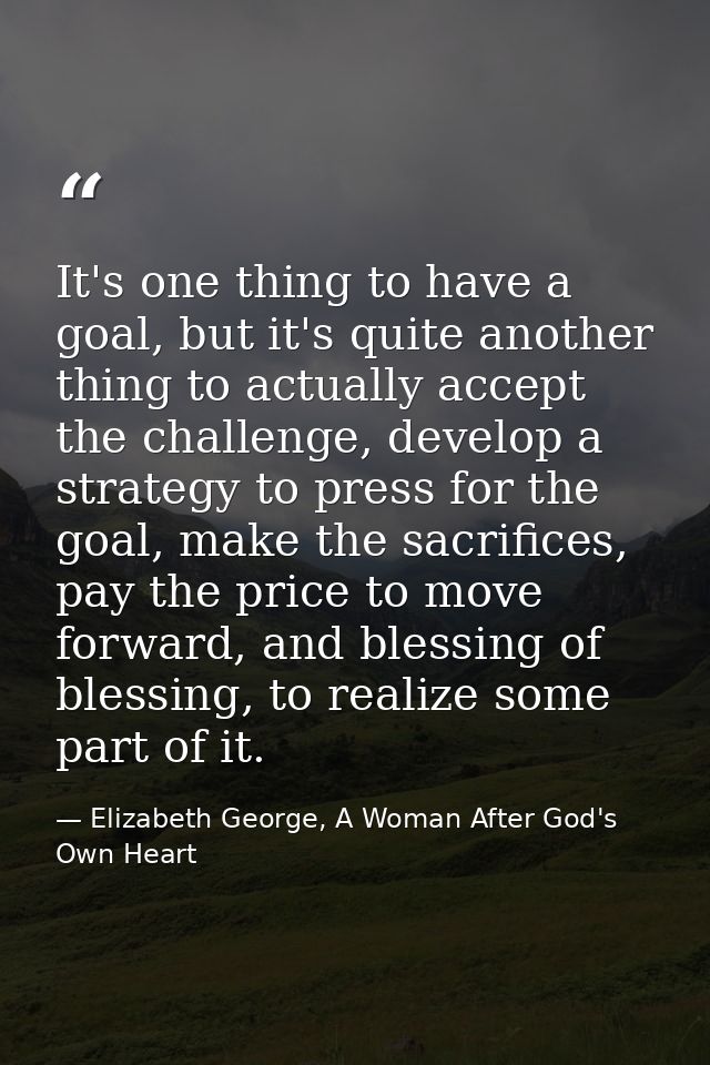 It's one thing to have a goal, but it's quite another thing to actually accept the challenge, develop a strategy to pres — Elizabeth George, A Woman After God's Own Heart