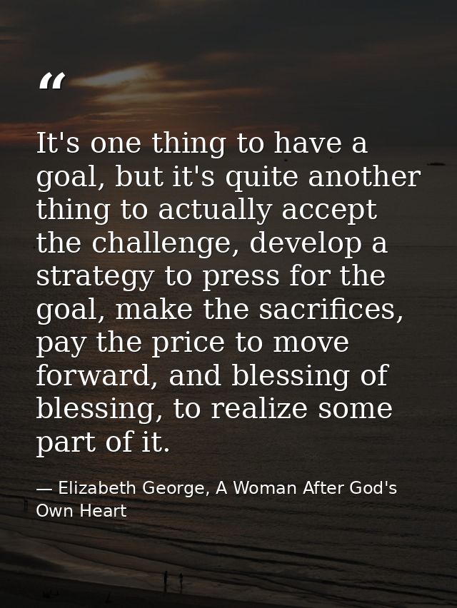 It's one thing to have a goal, but it's quite another thing to actually accept the challenge, develop a strategy to pres — Elizabeth George, A Woman After God's Own Heart