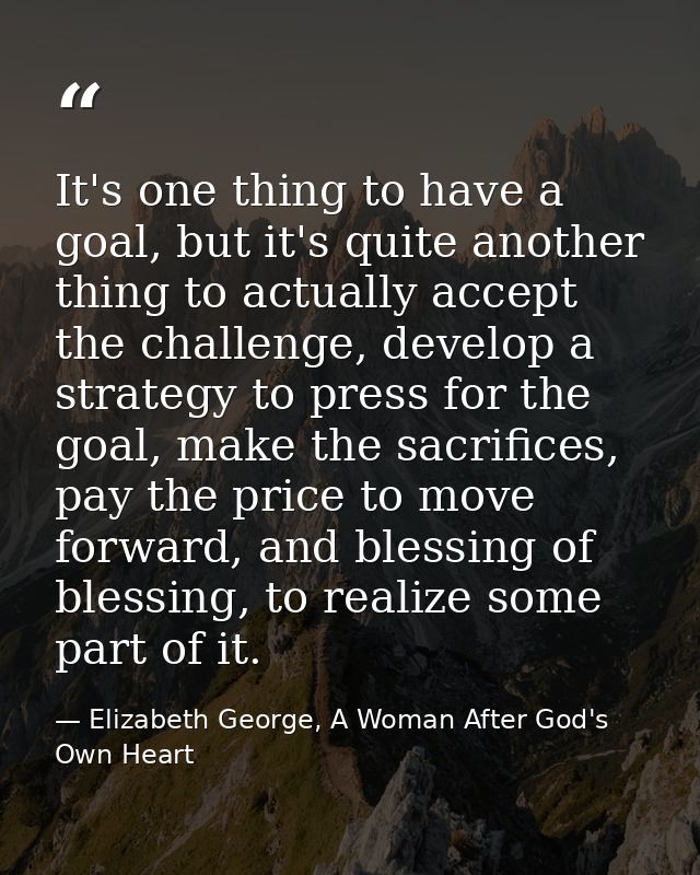 It's one thing to have a goal, but it's quite another thing to actually accept the challenge, develop a strategy to pres — Elizabeth George, A Woman After God's Own Heart