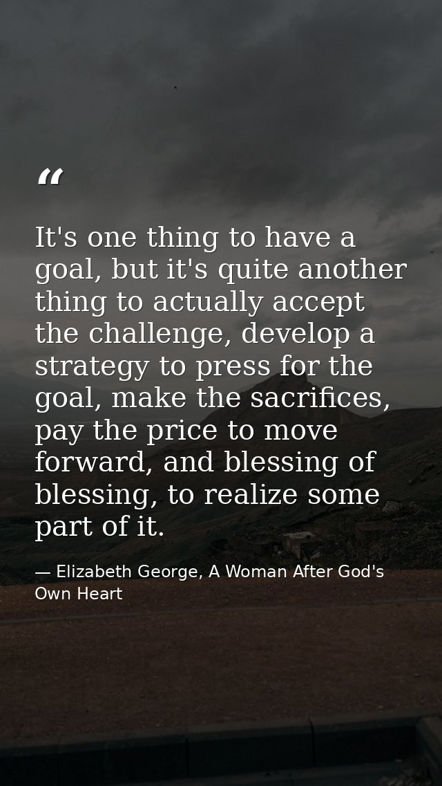 It's one thing to have a goal, but it's quite another thing to actually accept the challenge, develop a strategy to pres — Elizabeth George, A Woman After God's Own Heart