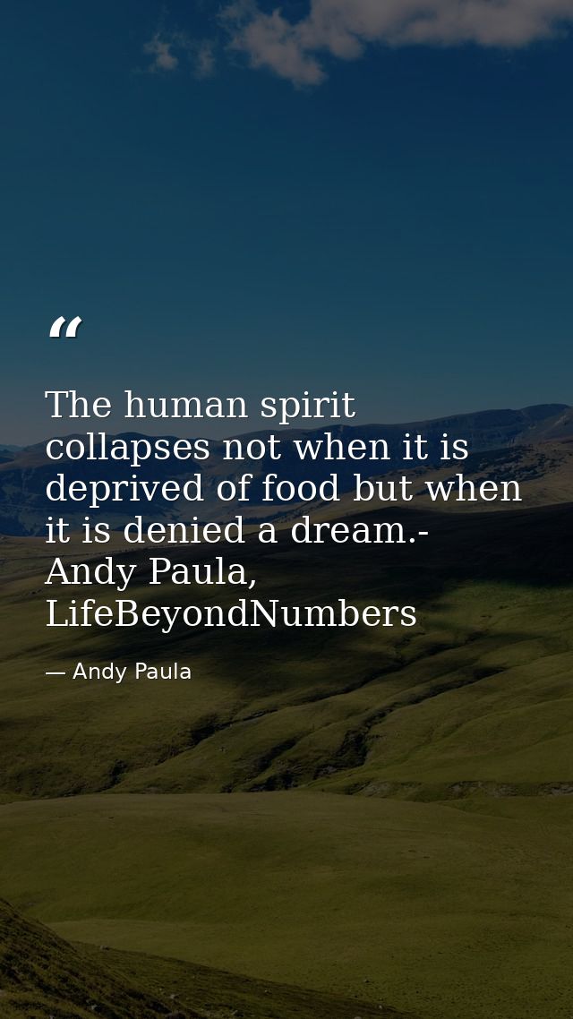 The human spirit collapses not when it is deprived of food but when it is denied a dream.- Andy Paula, LifeBeyondNumbers — Andy Paula