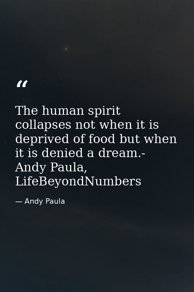 The human spirit collapses not when it is deprived of food but when it is denied a dream.- Andy Paula, LifeBeyondNumbers — Andy Paula