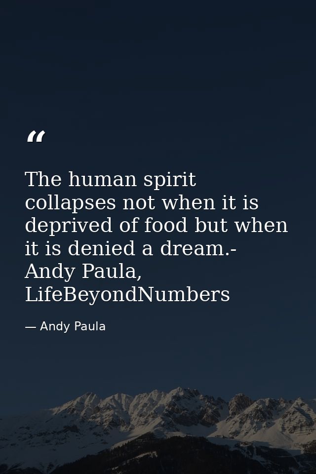 The human spirit collapses not when it is deprived of food but when it is denied a dream.- Andy Paula, LifeBeyondNumbers — Andy Paula