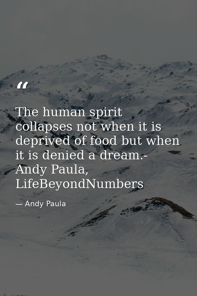 The human spirit collapses not when it is deprived of food but when it is denied a dream.- Andy Paula, LifeBeyondNumbers — Andy Paula